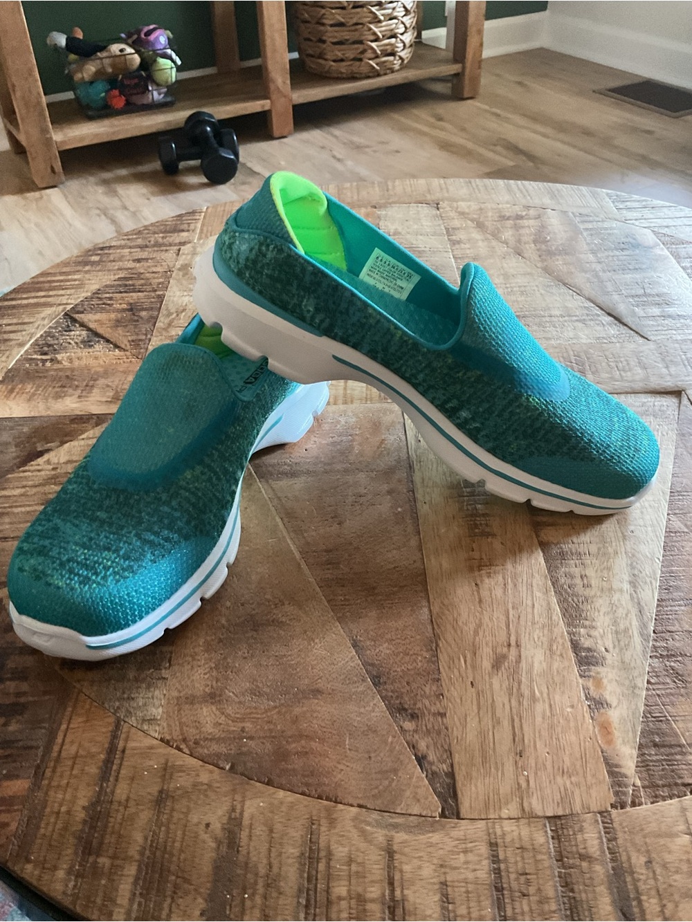 Skechers Slip-On Athletic Sneakers in Teal and Neon Green